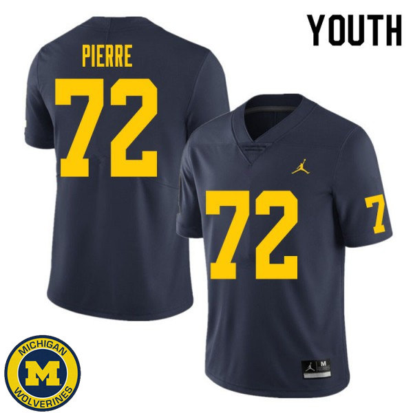 Youth Michigan Wolverines #72 Elijah Pierre Navy NCAA Football Jersey